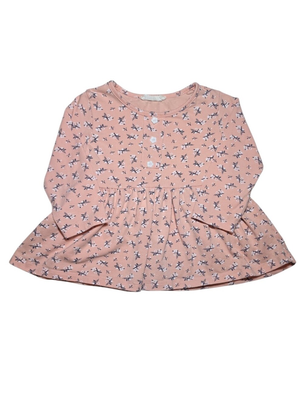Poppins Girls Pink Floral Long-Sleeve Peplum Top 18-24M